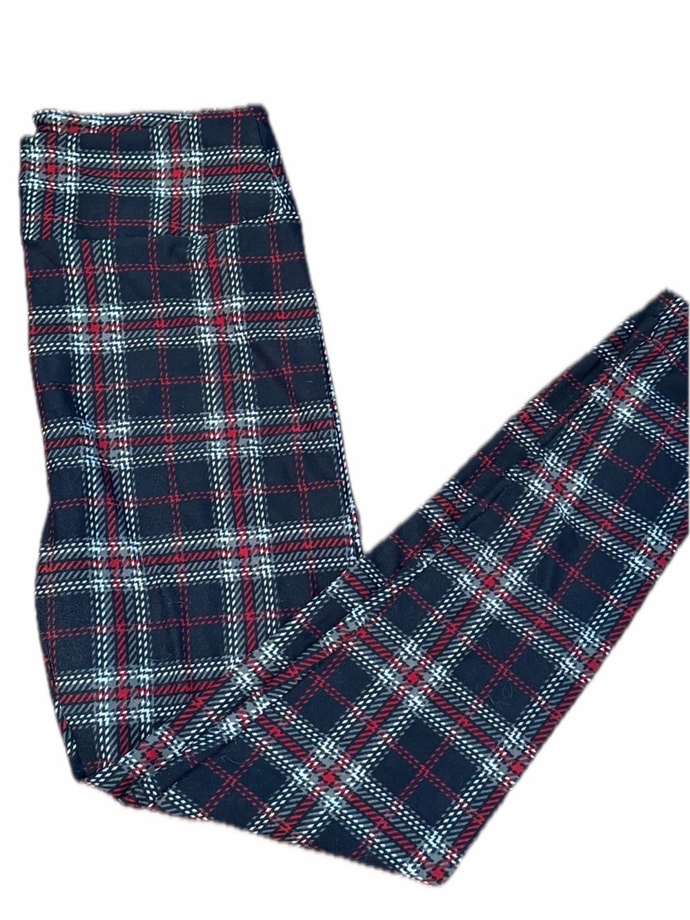 LuLaRoe Black Plaid Leggings with Red & White Windowpane